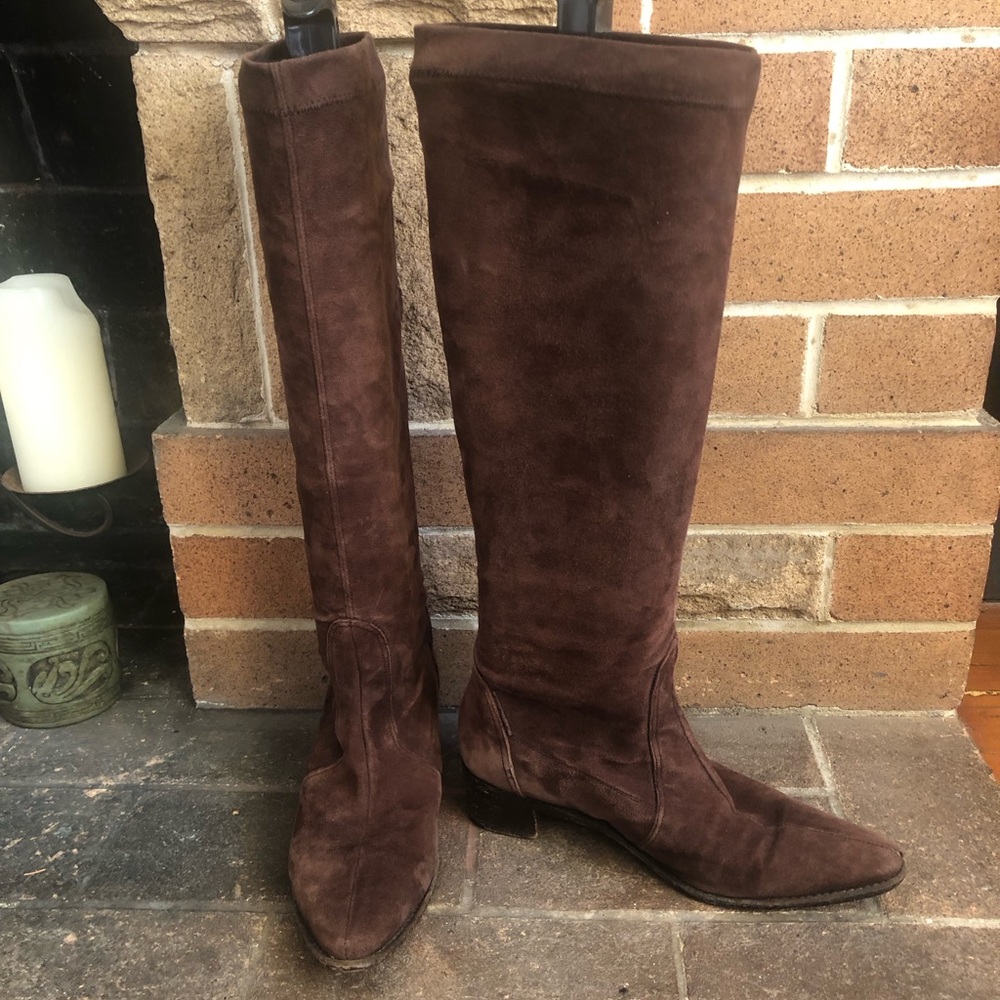 Paraboot Brown Faux Suede Elastic Calf Knee High Boot 6.5